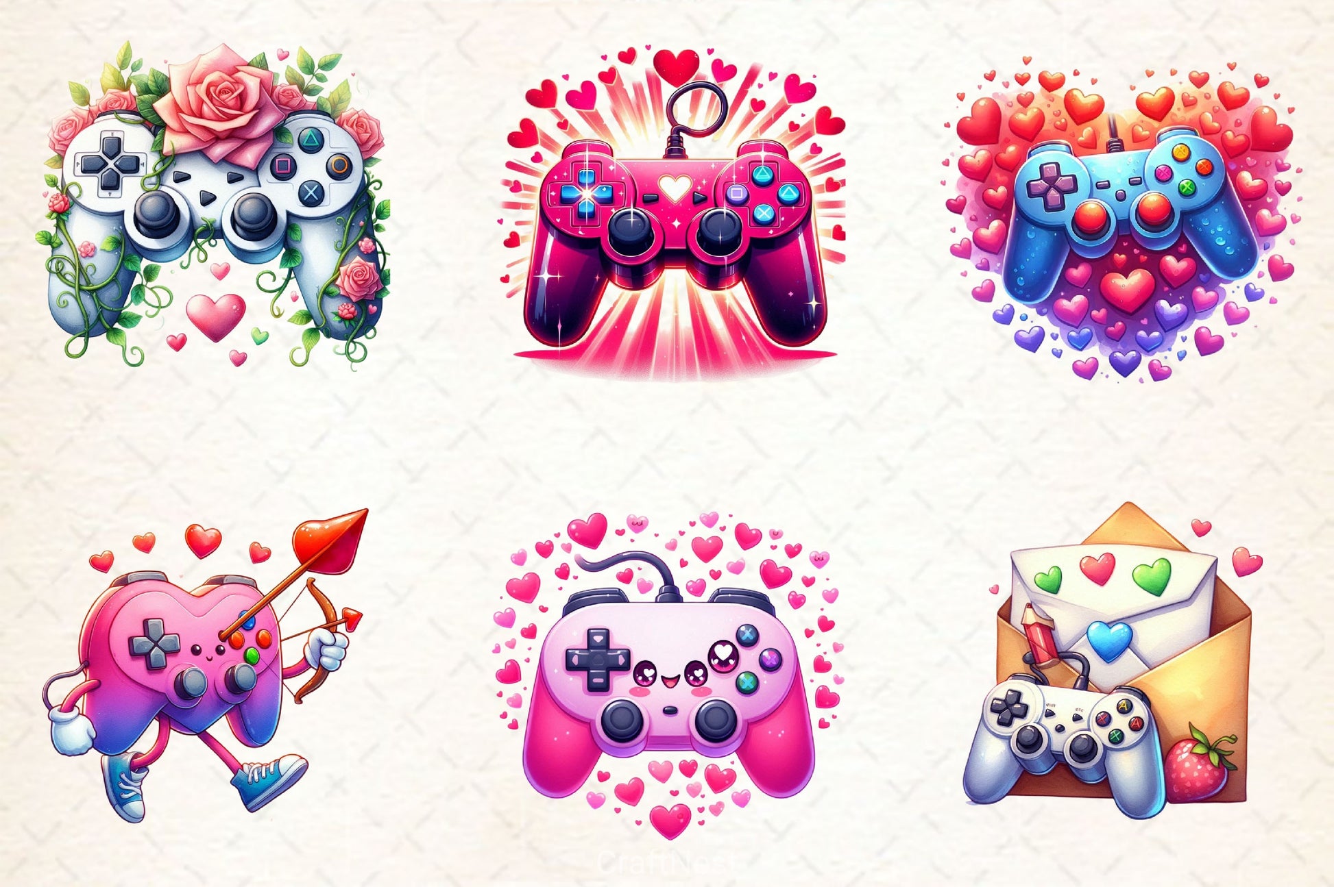 Valentine Game Controllers Clipart Bundle 2 - CraftNest - Digital Crafting and Art