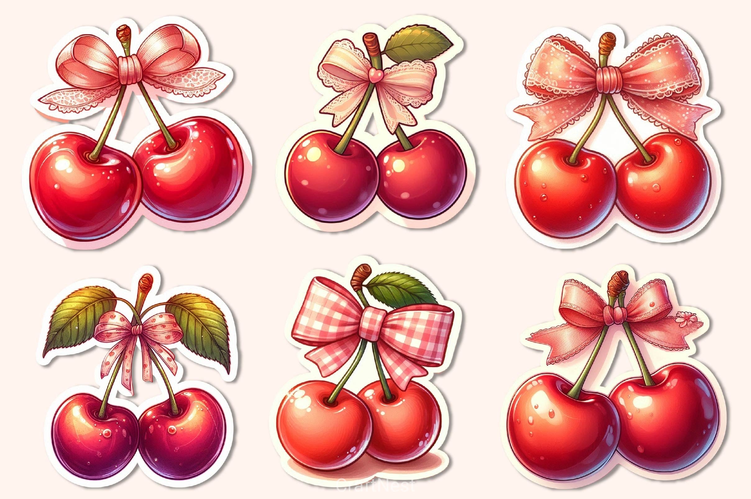 Kawaii Cherry With Bow Clipart Bundle - CraftNest - Digital Crafting and Art