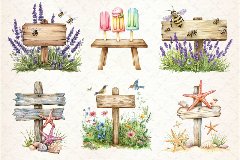 Summer Day Wooden Sign Clipart Bundle - CraftNest - Digital Crafting and Art