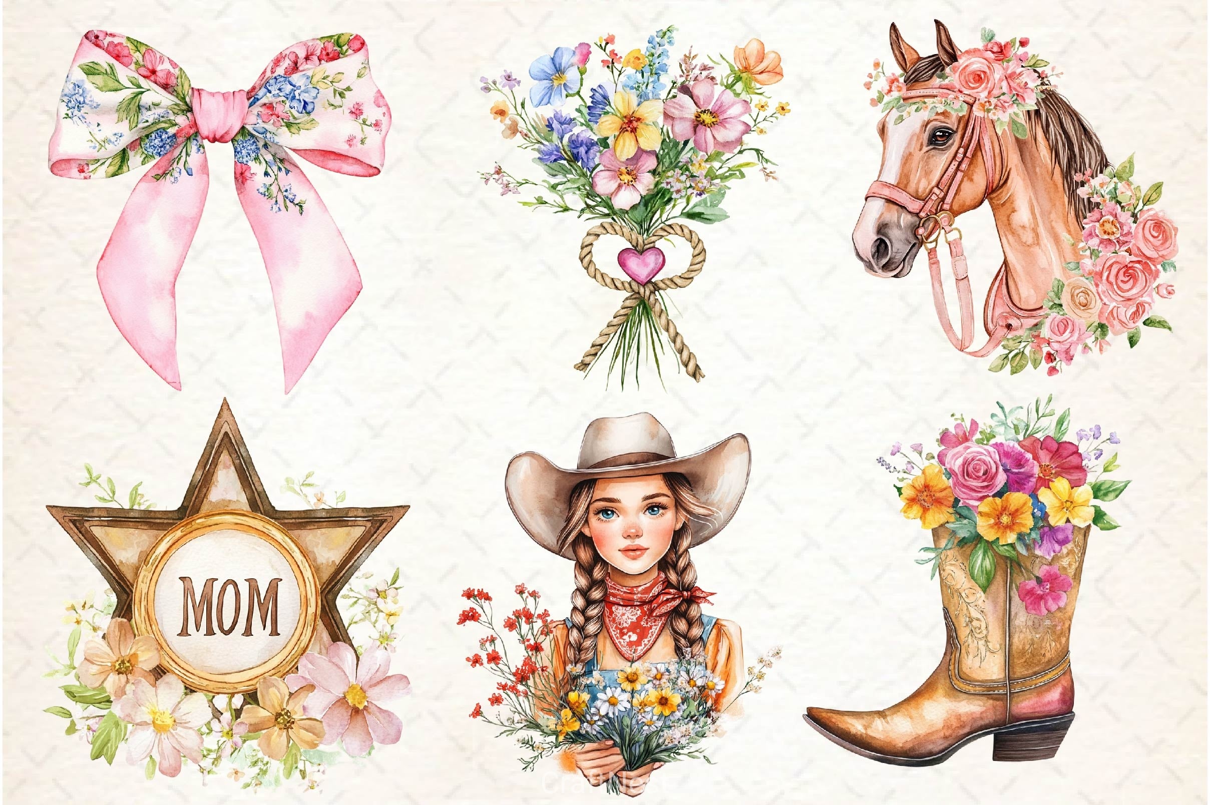 Western Mothers Day Cowgirl Clipart Bundle 2 - CraftNest - Digital Crafting and Art