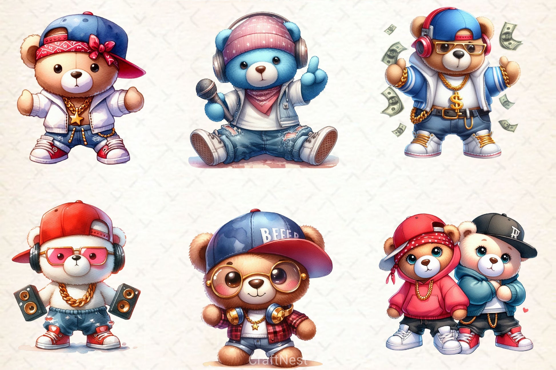 Hip Hop Teddy Bear Couple Clipart Bundle - CraftNest - Digital Crafting and Art