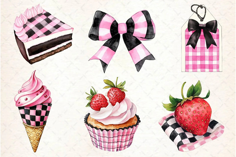 Black And Pink Gingham Summer Clipart Bundle - CraftNest - Digital Crafting and Art