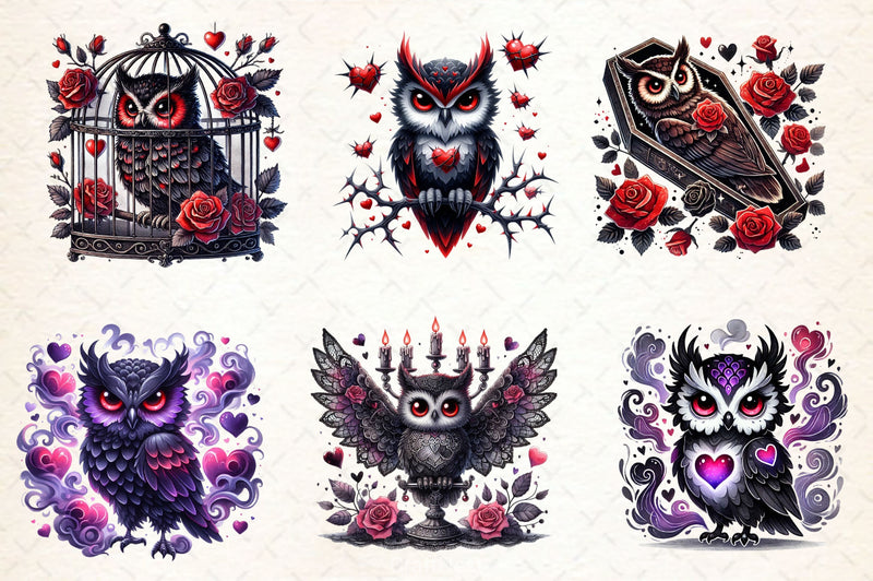 Valentine Gothic Owl Clipart Bundle - CraftNest - Digital Crafting and Art