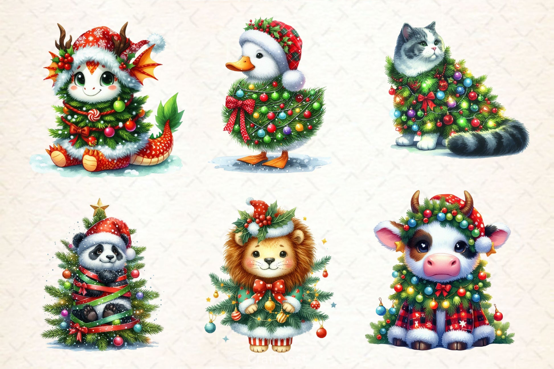 Animal Wrapped In Christmas Tree Clipart Bundle - CraftNest - Digital Crafting and Art