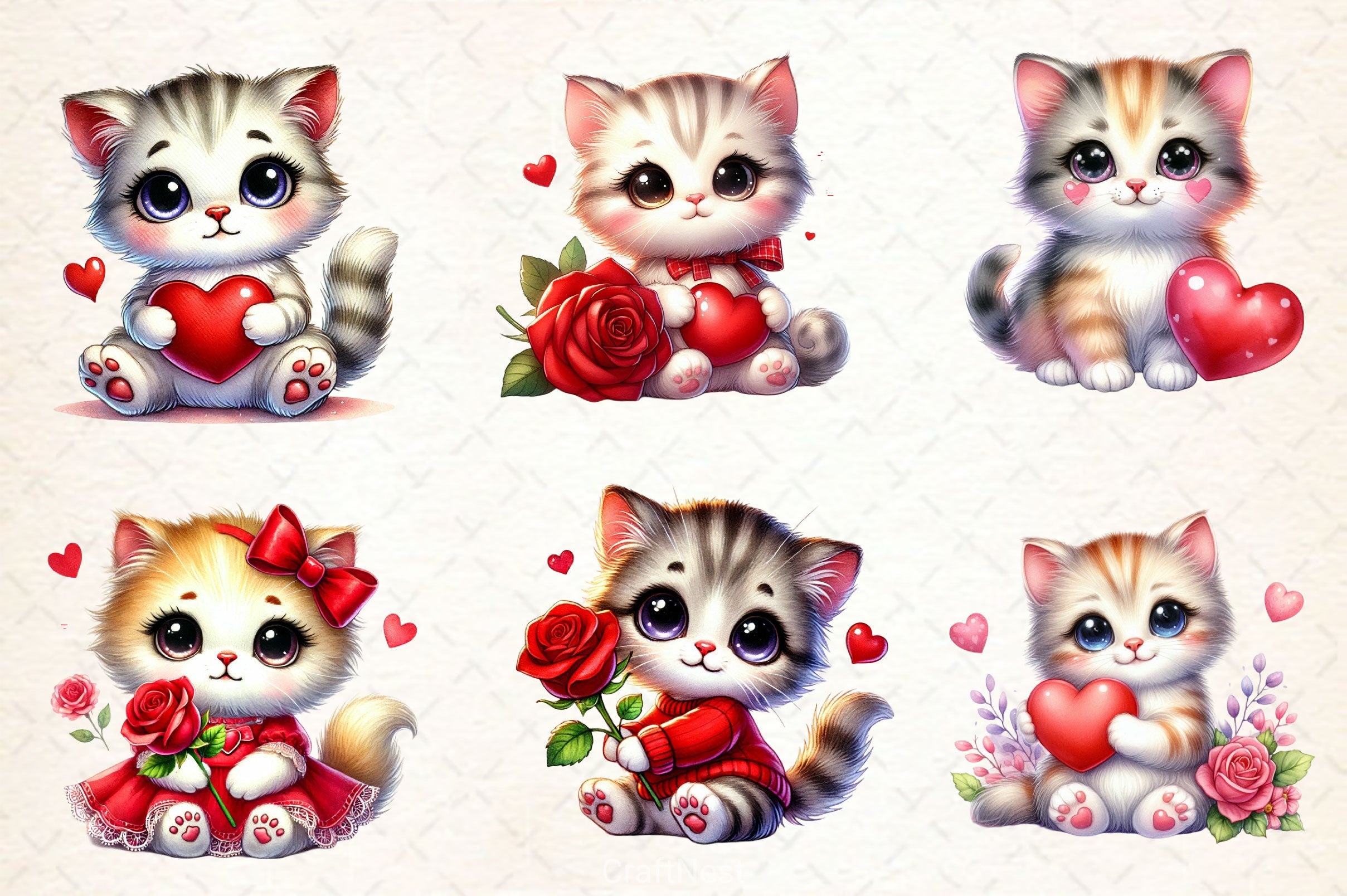 Cute Valentine Kitten Clipart Bundle 2 - CraftNest - Digital Crafting and Art