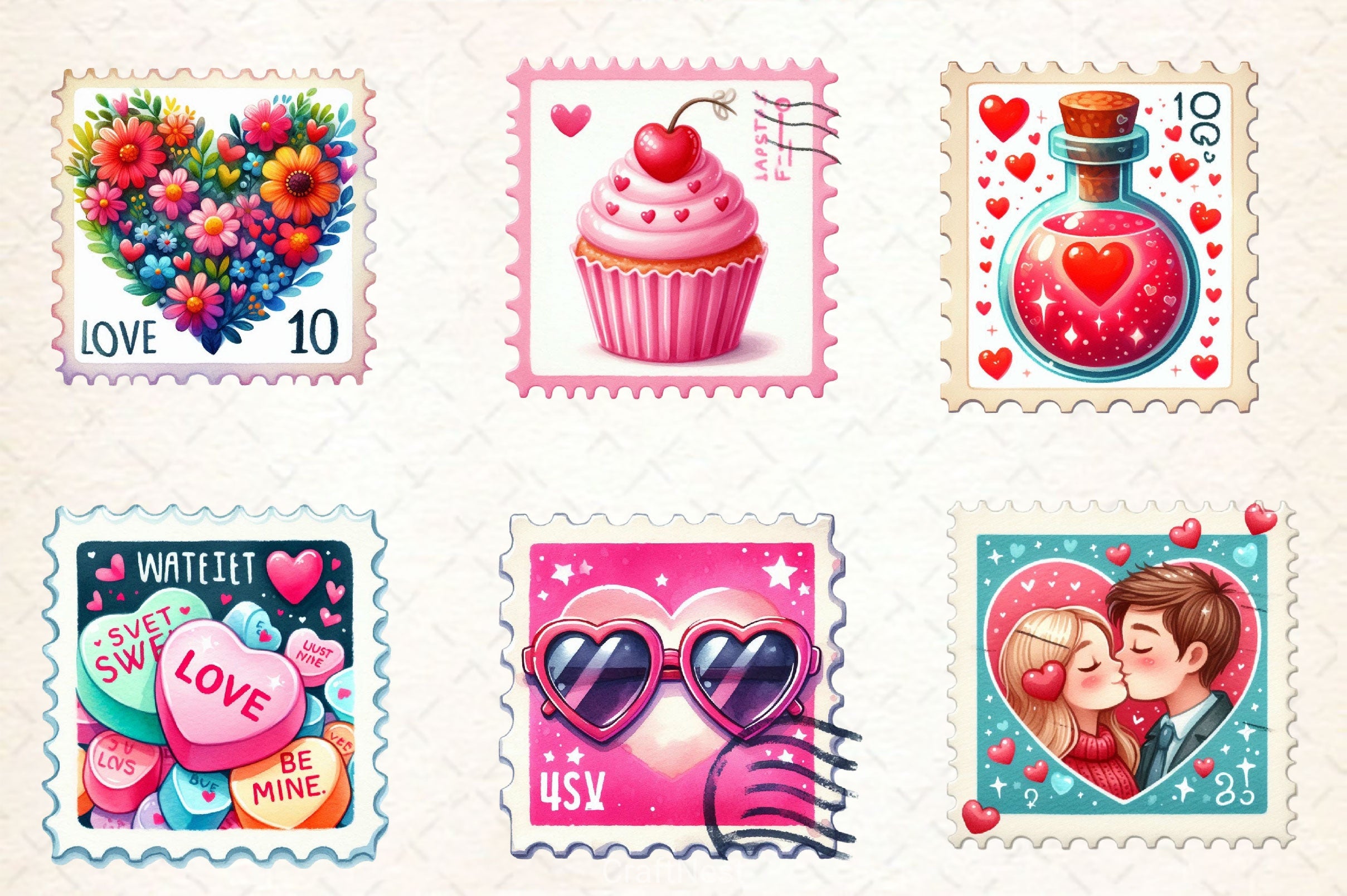 Valentine Stamps Clipart Bundle 2 - CraftNest - Digital Crafting and Art