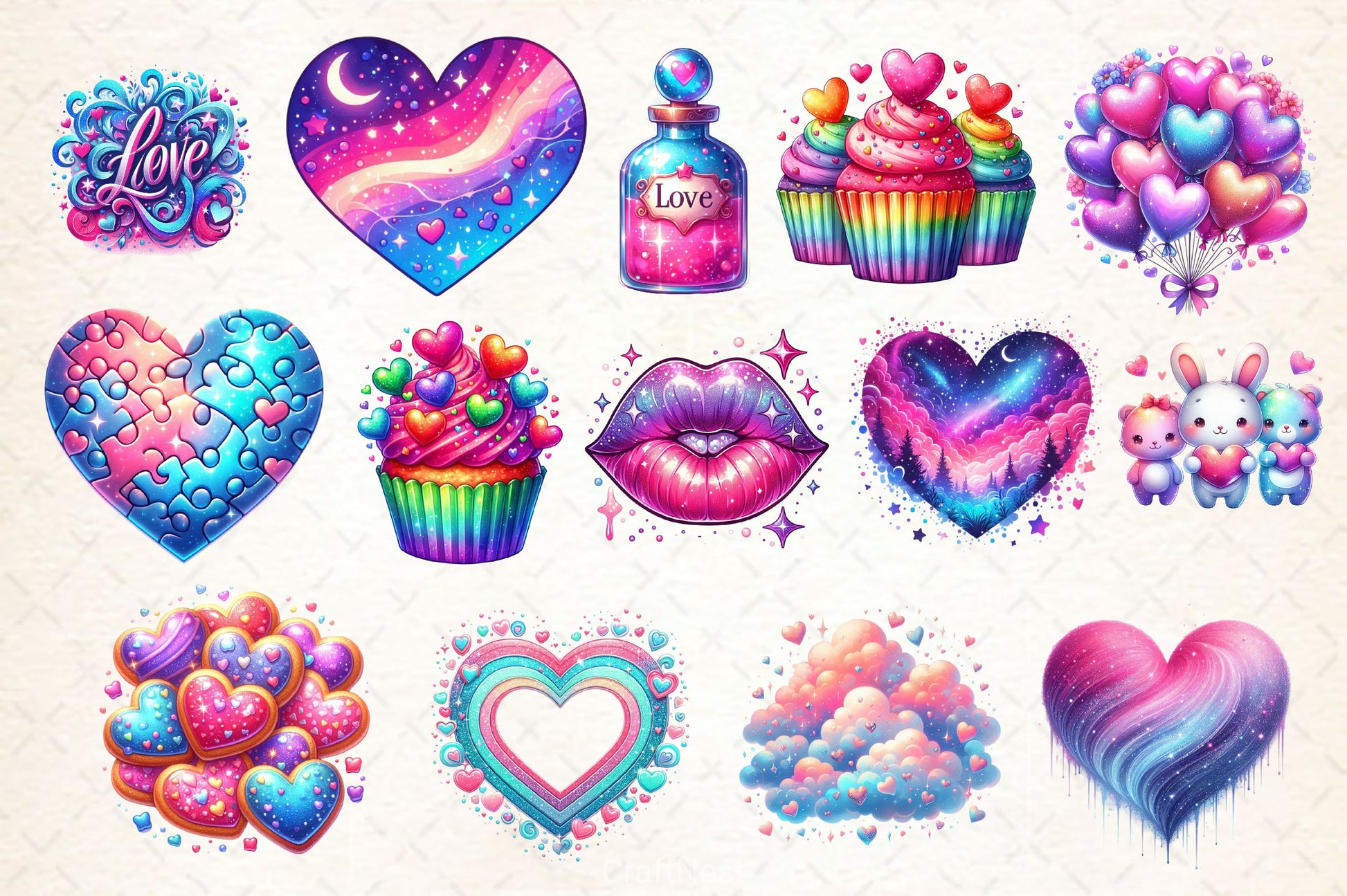 Glittery Valentine Clipart Bundle 2 - CraftNest - Digital Crafting and Art