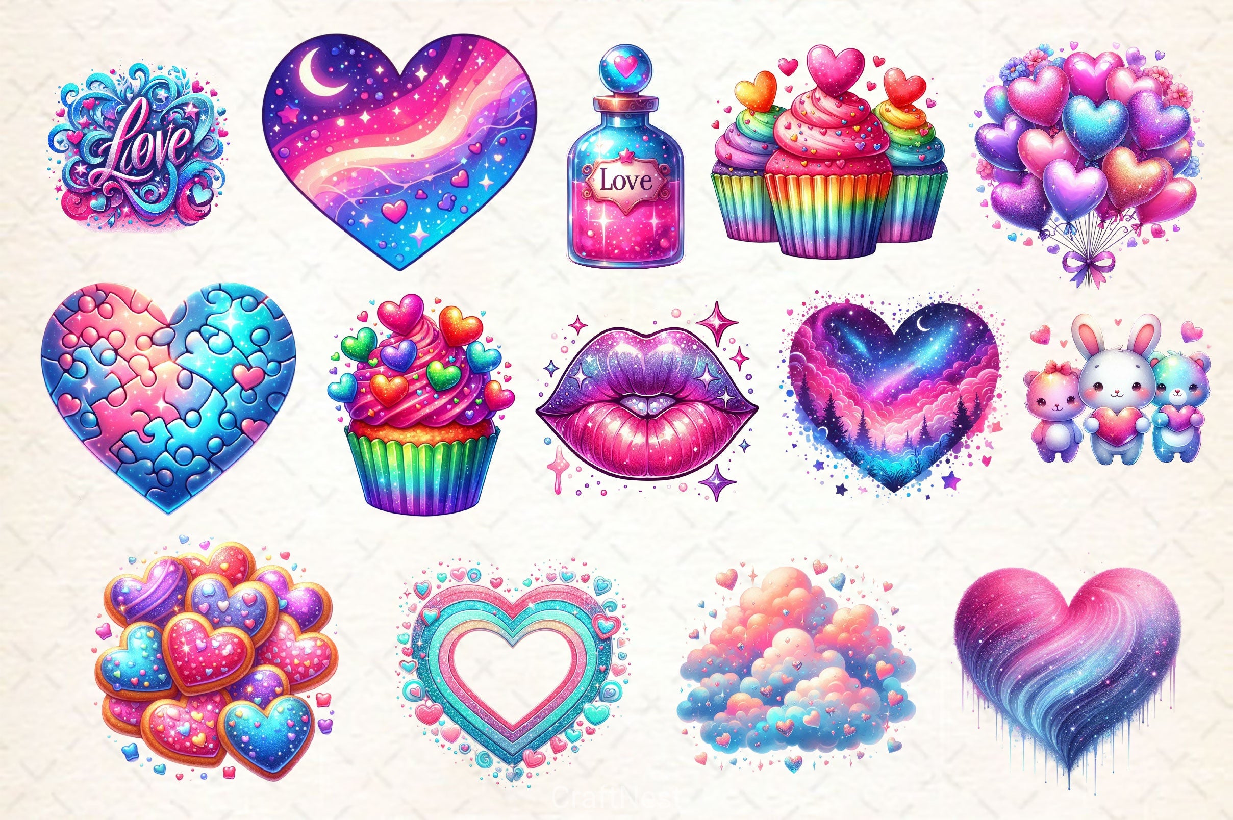 Glittery Valentine Clipart Bundle 2 - CraftNest - Digital Crafting and Art