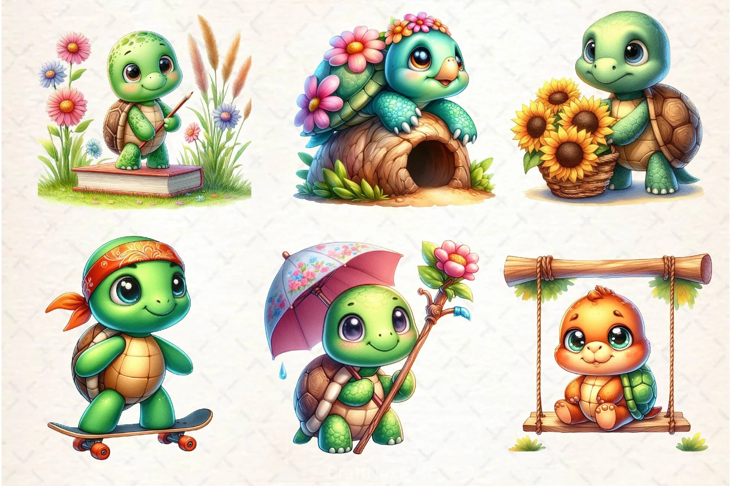 Spring Cute Turtle Clipart Bundle - CraftNest - Digital Crafting and Art