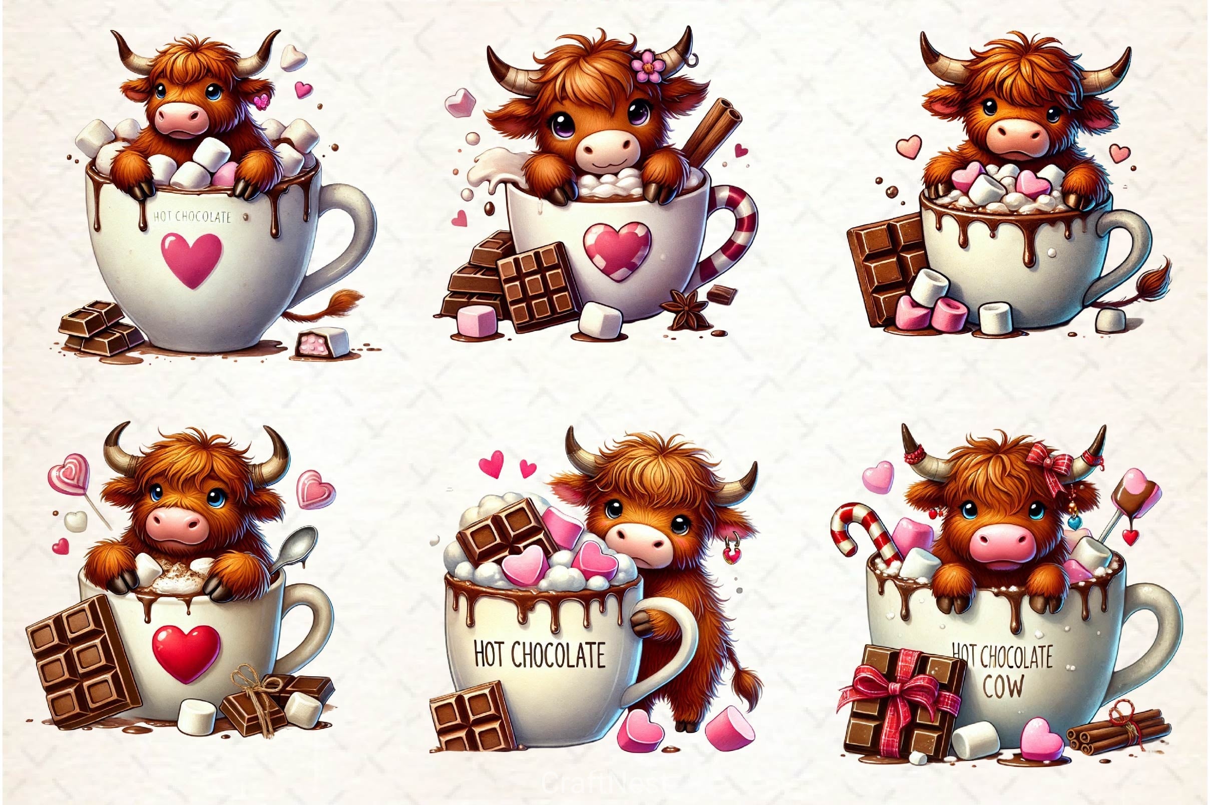 Valentines Highland Cow Chocolate Clipart Bundle - CraftNest - Digital Crafting and Art