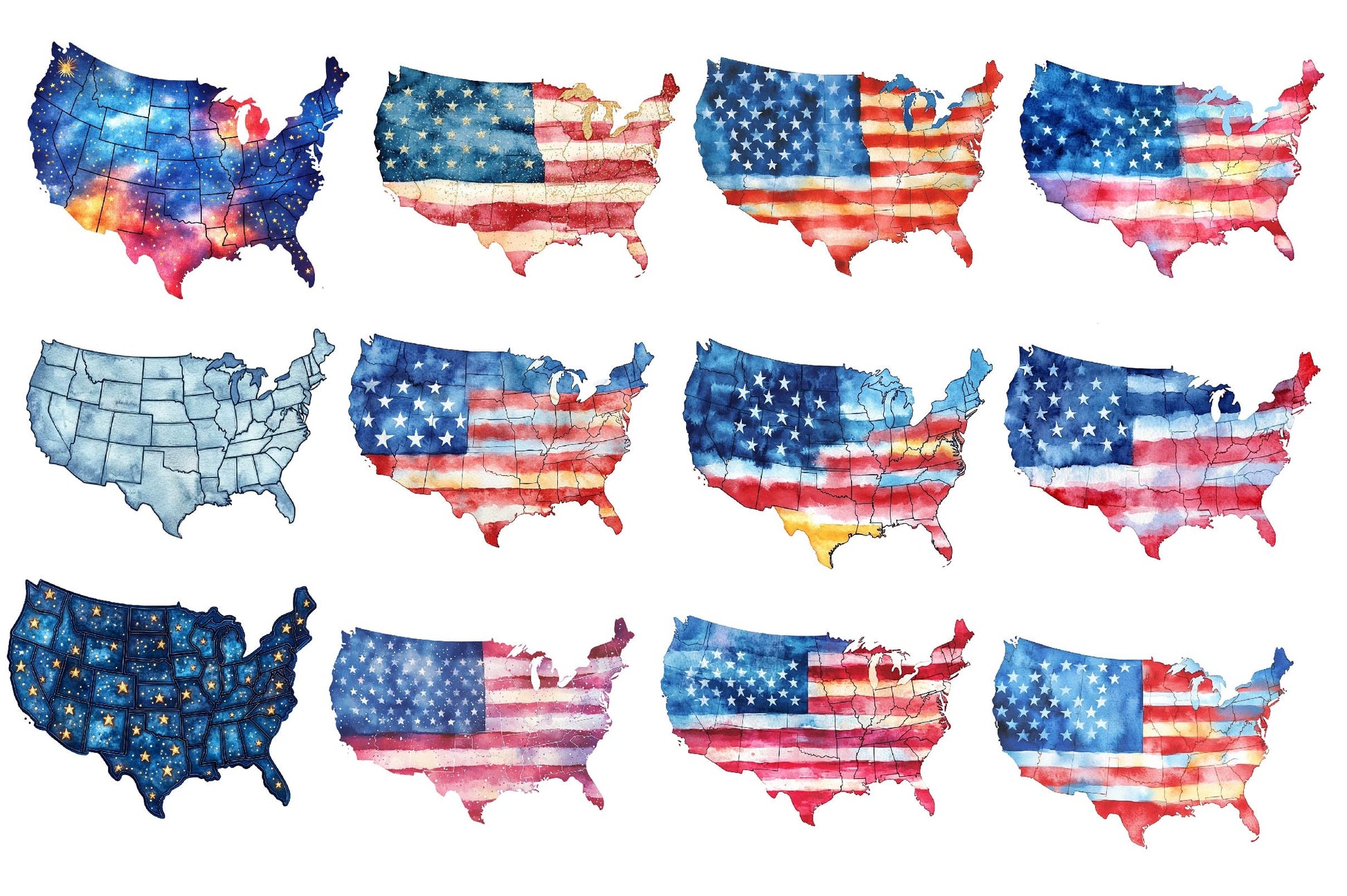 4th Of July USA Map Clipart Bundle - CraftNest - Digital Crafting and Art