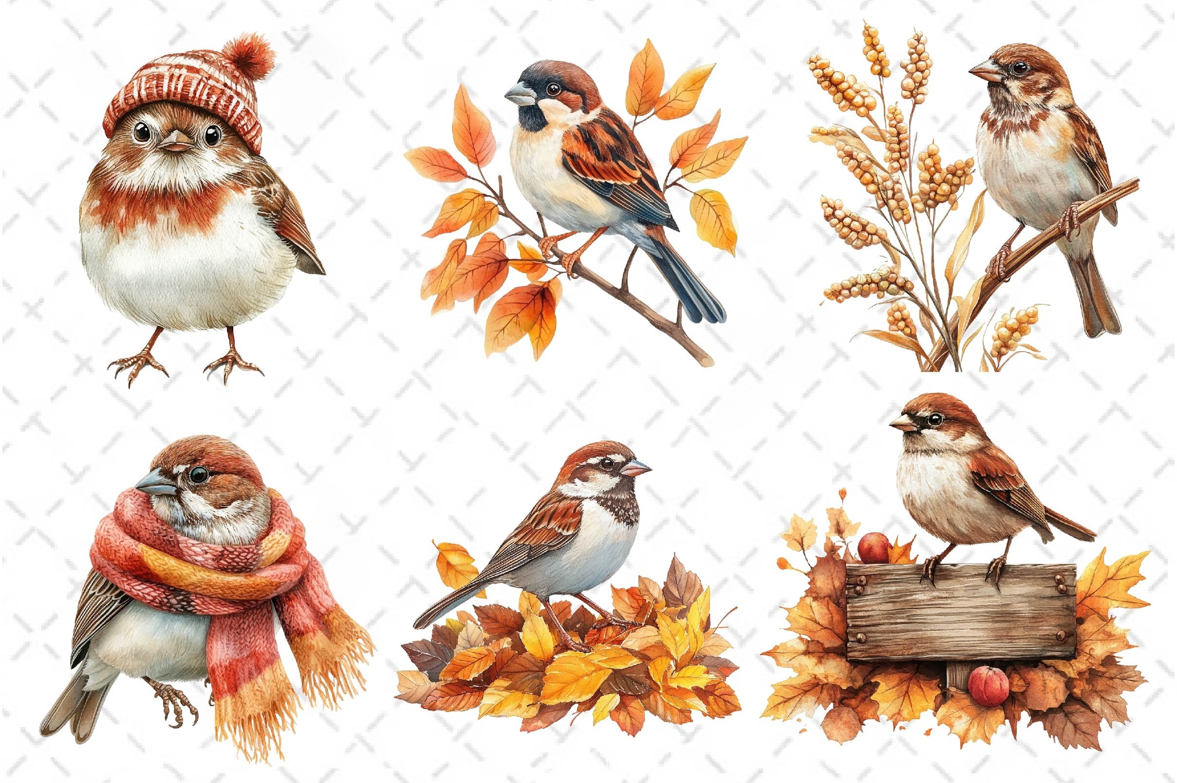 Autumn Sparrows Bird Clipart Bundle 2 - CraftNest - Digital Crafting and Art