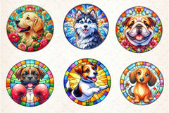 Round Stained Glass Dogs Clipart Bundle - CraftNest - Digital Crafting and Art