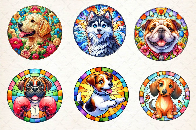 Round Stained Glass Dogs Clipart Bundle - CraftNest - Digital Crafting and Art