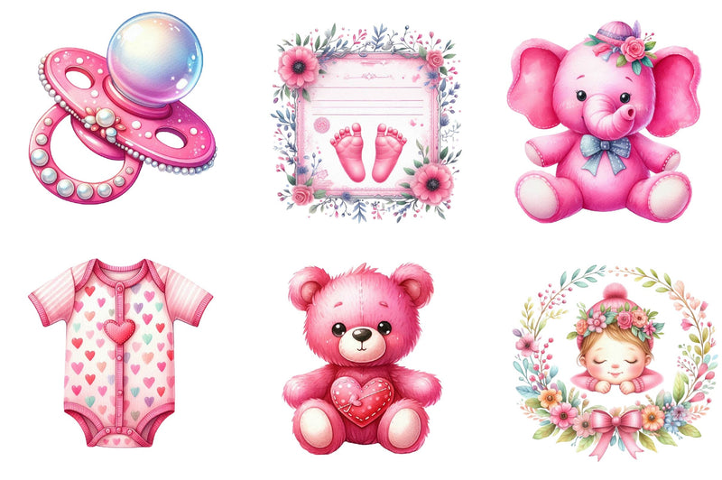 Pink Baby Girl Nursery Clipart Bundle 4 - CraftNest - Digital Crafting and Art