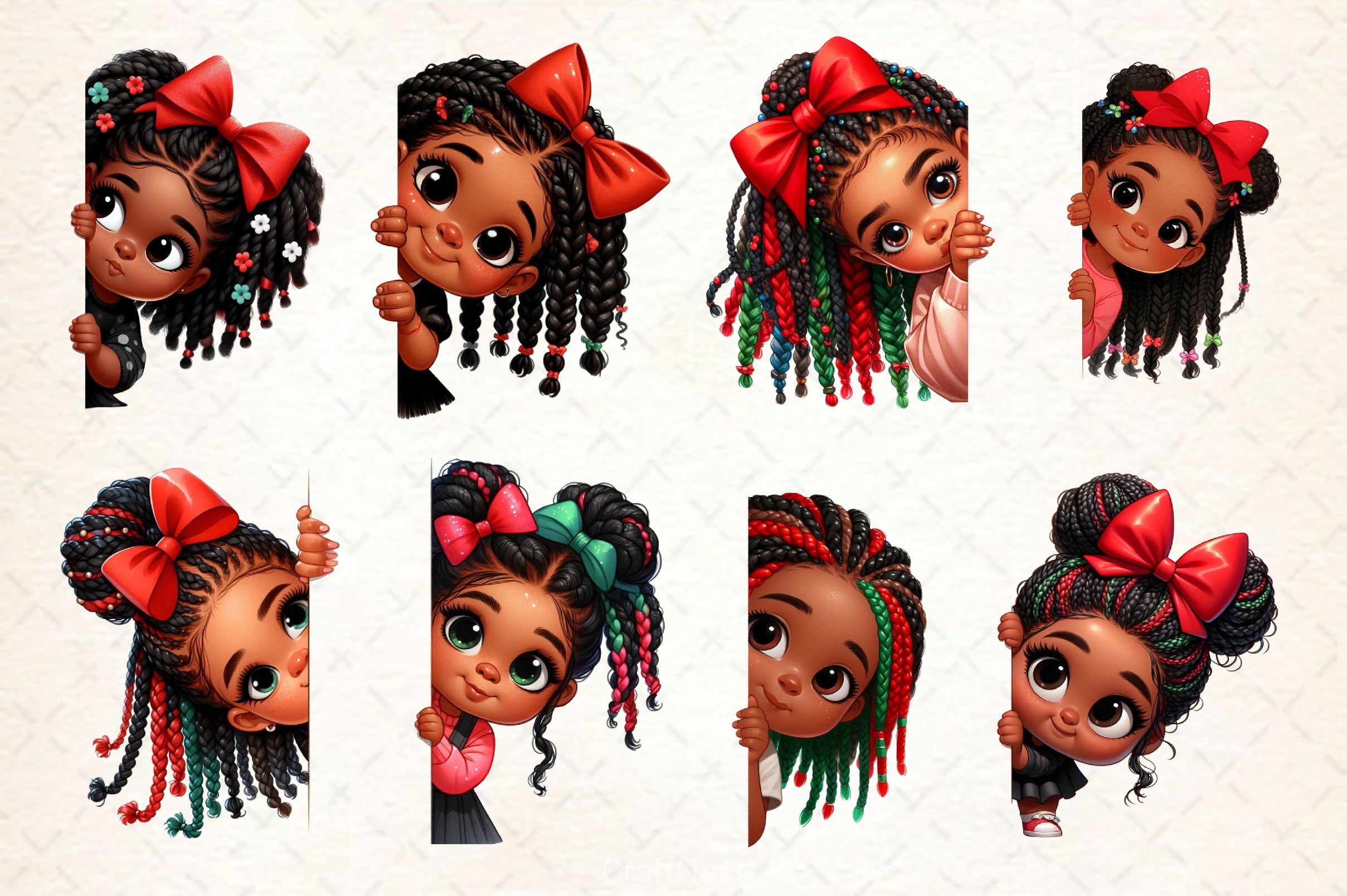 Peeking African American Little Girl Clipart Bundle 3 - CraftNest - Digital Crafting and Art