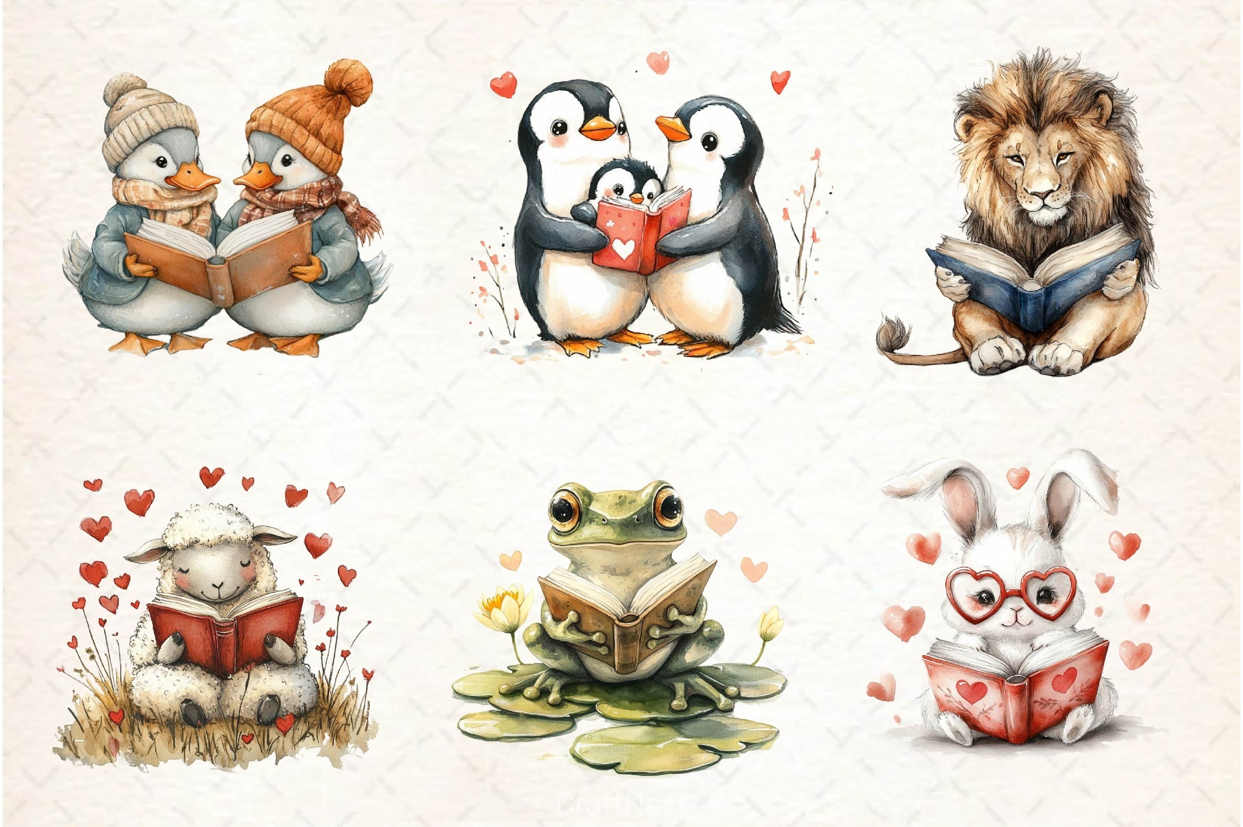 Valentines Animals Love Reading Clipart Bundle - CraftNest - Digital Crafting and Art