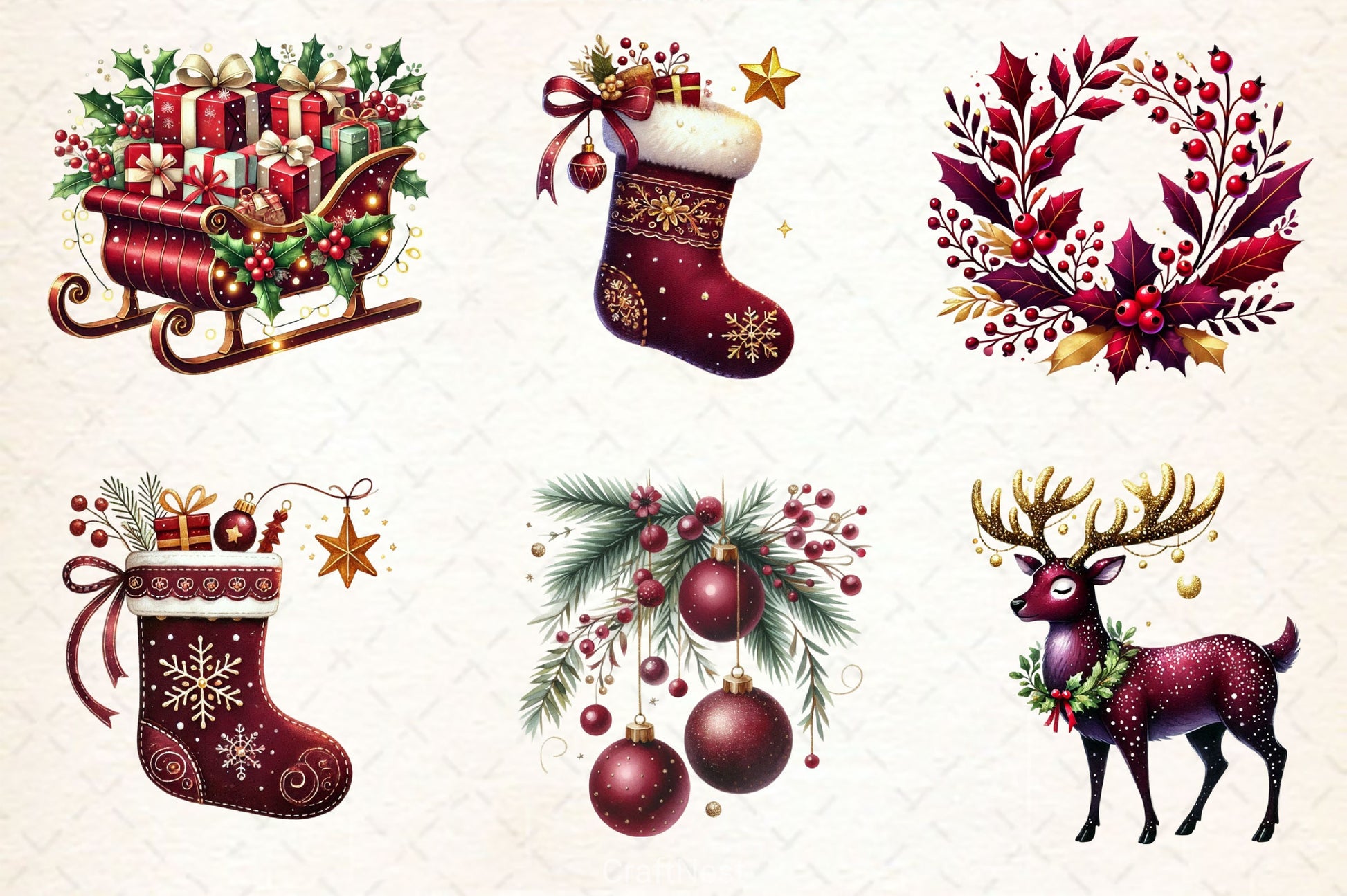 Burgundy Beauty & Holiday Clipart Bundle 2 - CraftNest - Digital Crafting and Art