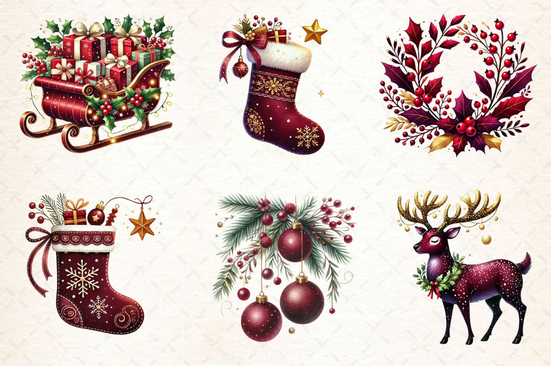 Burgundy Beauty & Holiday Clipart Bundle 2 - CraftNest - Digital Crafting and Art