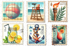 Summer Beach Postage Stamp Clipart Bundle - CraftNest - Digital Crafting and Art