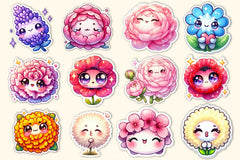 Kawaii Flowers Stickers Sticker Clipart Bundle - CraftNest - Digital Crafting and Art