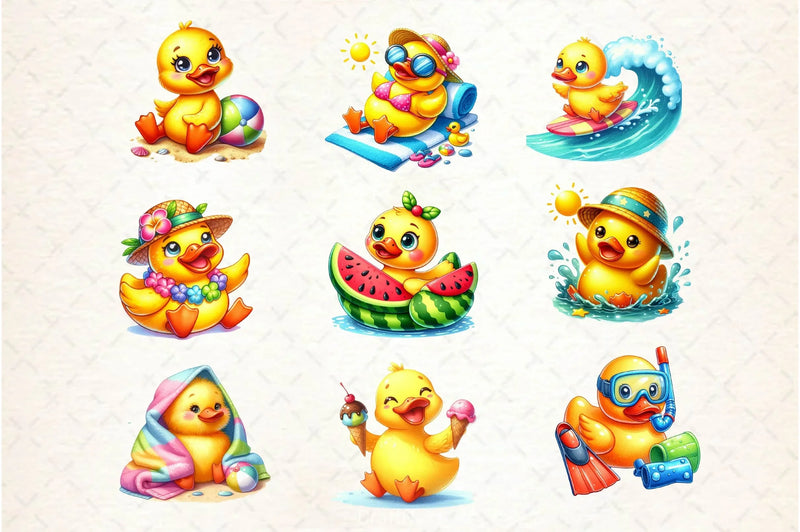 Cute Summer Rubber Duck Clipart Bundle - CraftNest - Digital Crafting and Art
