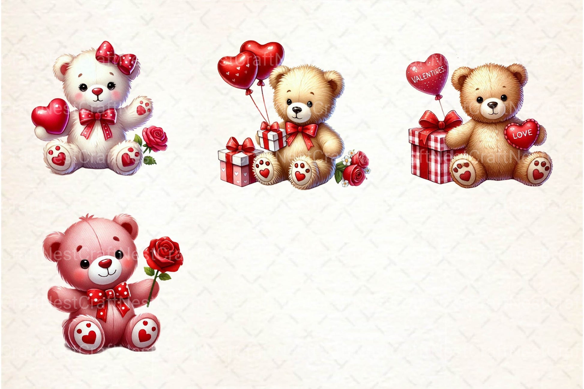 Valentine Teddy Bear Clipart Bundle - CraftNest - Digital Crafting and Art