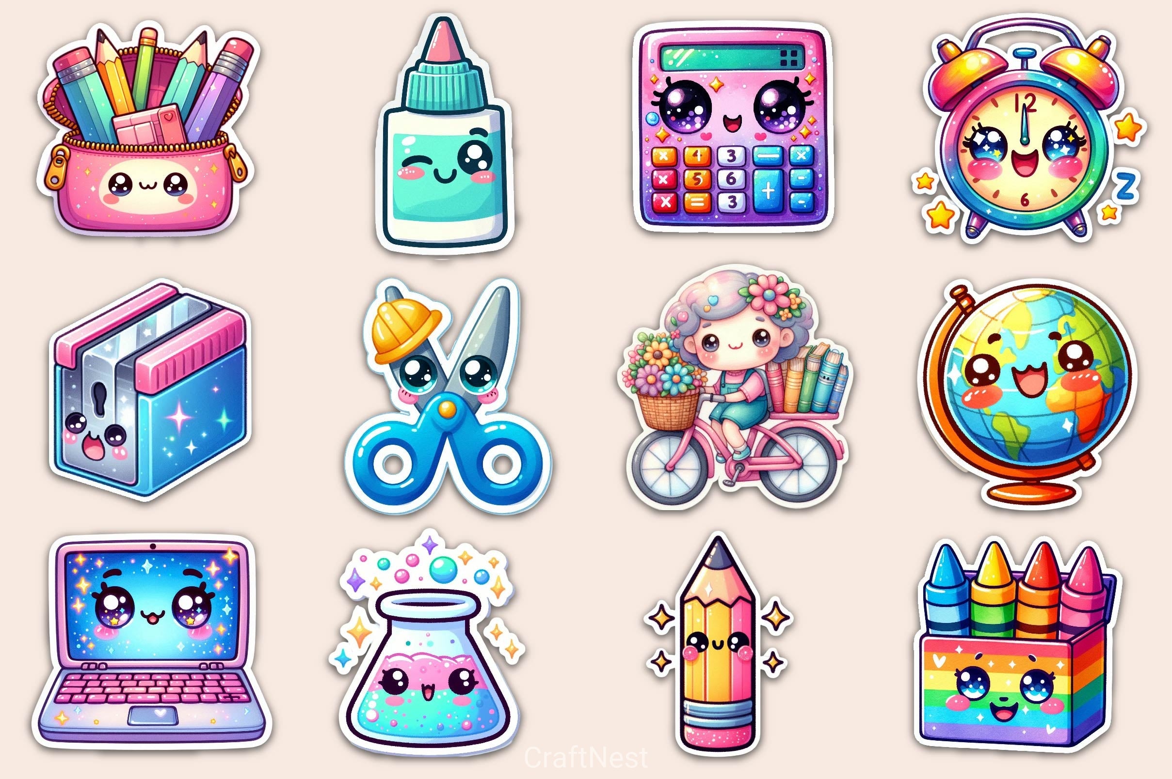 Kawaii School Stickers Clipart Bundle - CraftNest - Digital Crafting and Art