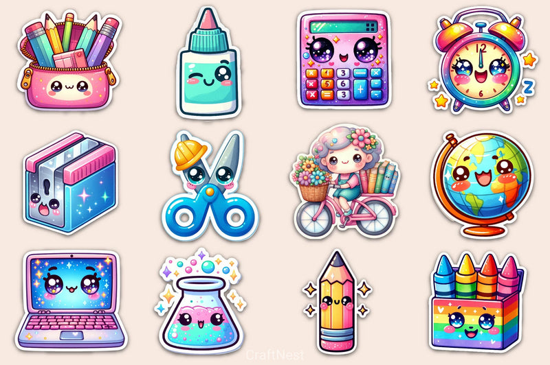 Kawaii School Stickers Clipart Bundle - CraftNest - Digital Crafting and Art