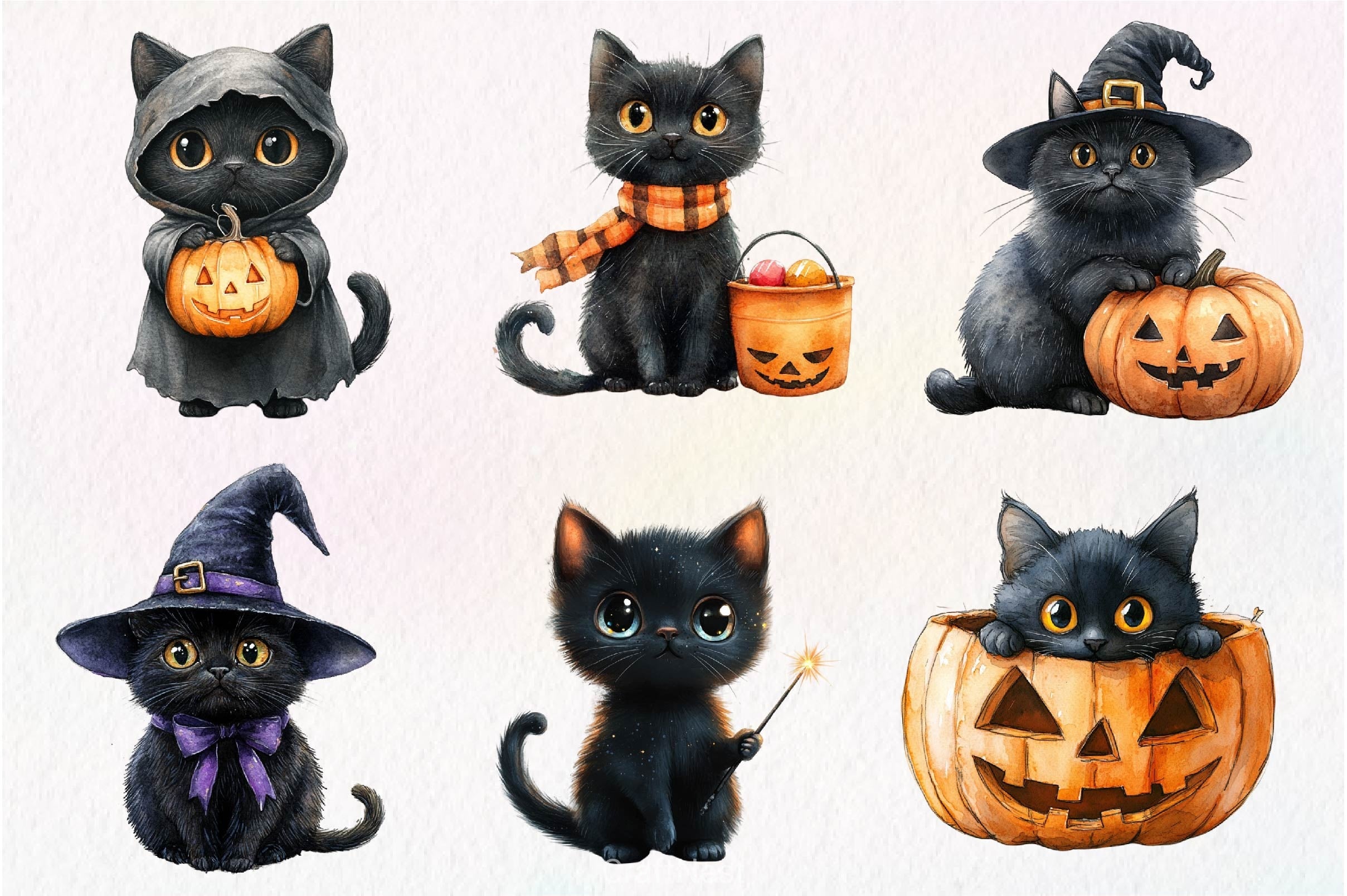 Halloween Whimsical Black Cat Clipart Bundle - CraftNest - Digital Crafting and Art