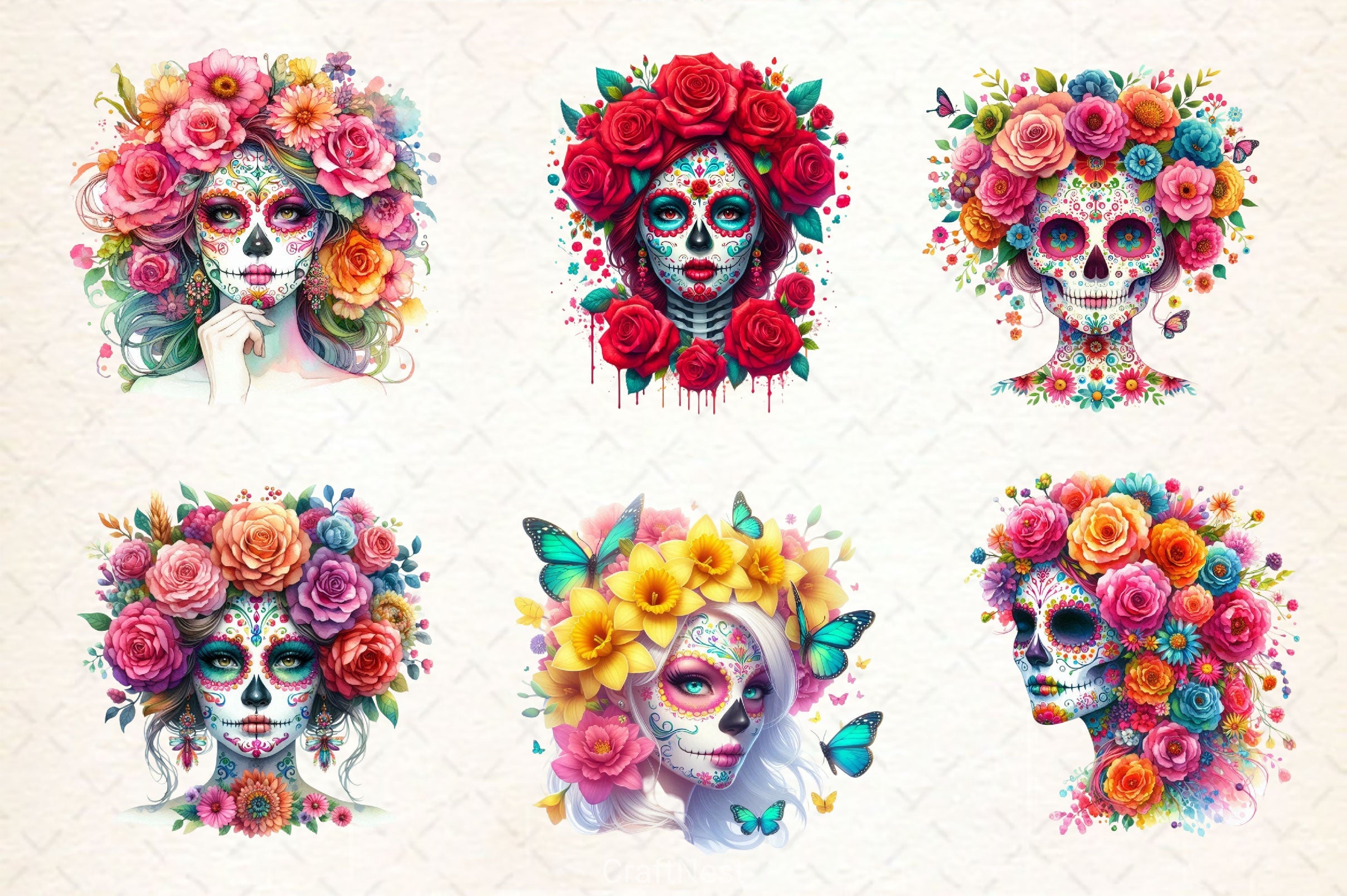 Flowers Sugar Skull Girl Clipart Bundle 2 - CraftNest - Digital Crafting and Art