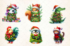 Animal Wrapped In Christmas Tree Clipart Bundle - CraftNest - Digital Crafting and Art