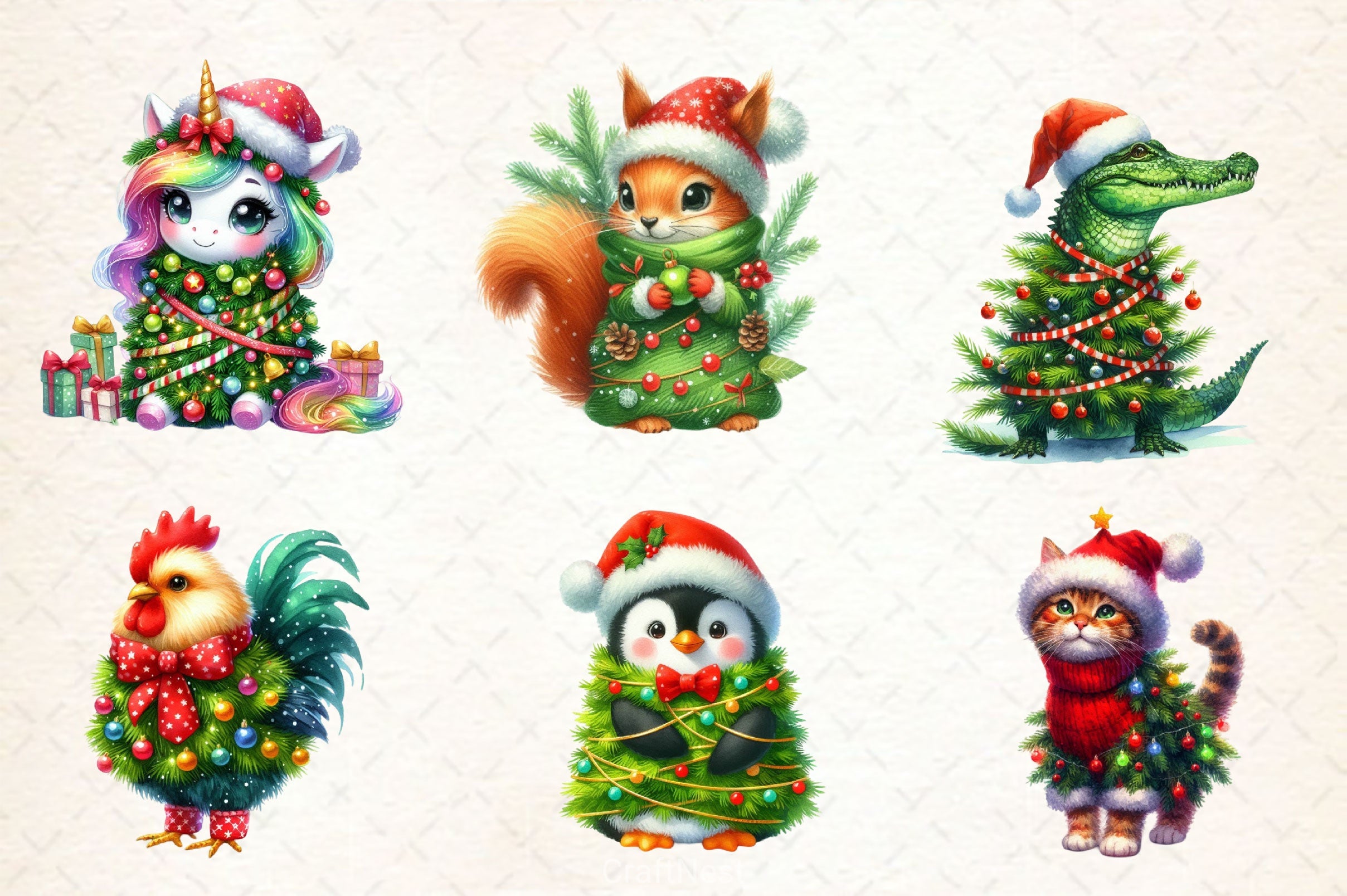 Animal Wrapped In Christmas Tree Clipart Bundle - CraftNest - Digital Crafting and Art