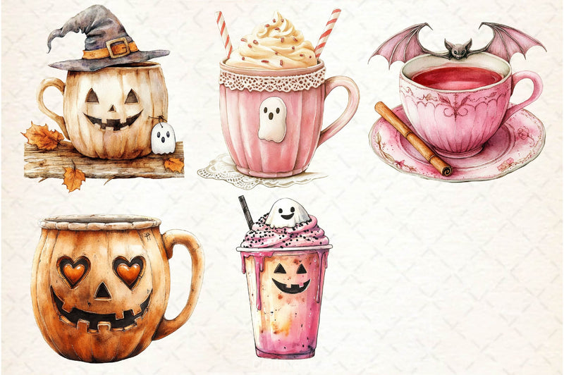 Pink Coquette Halloween Coffee Clipart Bundle - CraftNest - Digital Crafting and Art