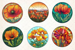 Stained Glass California Poppies Clipart Bundle - CraftNest - Digital Crafting and Art
