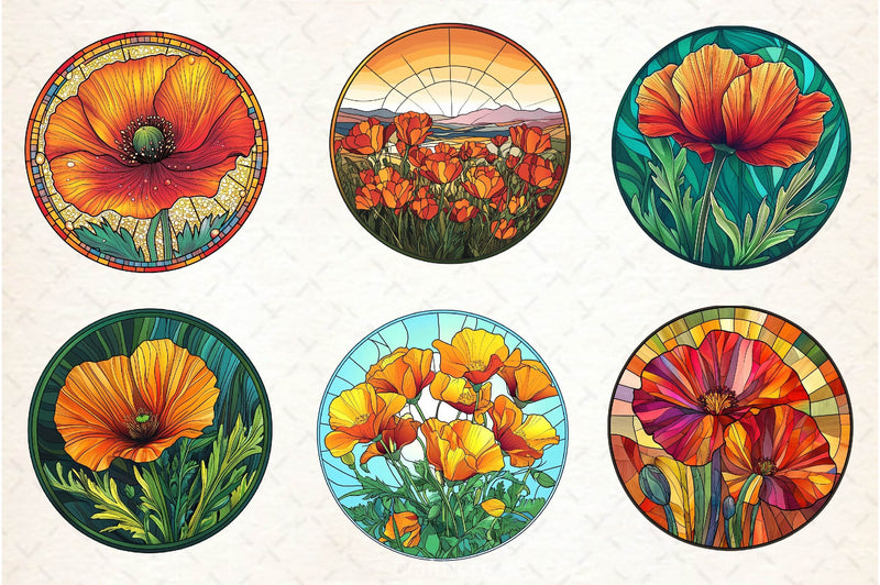 Stained Glass California Poppies Clipart Bundle - CraftNest - Digital Crafting and Art