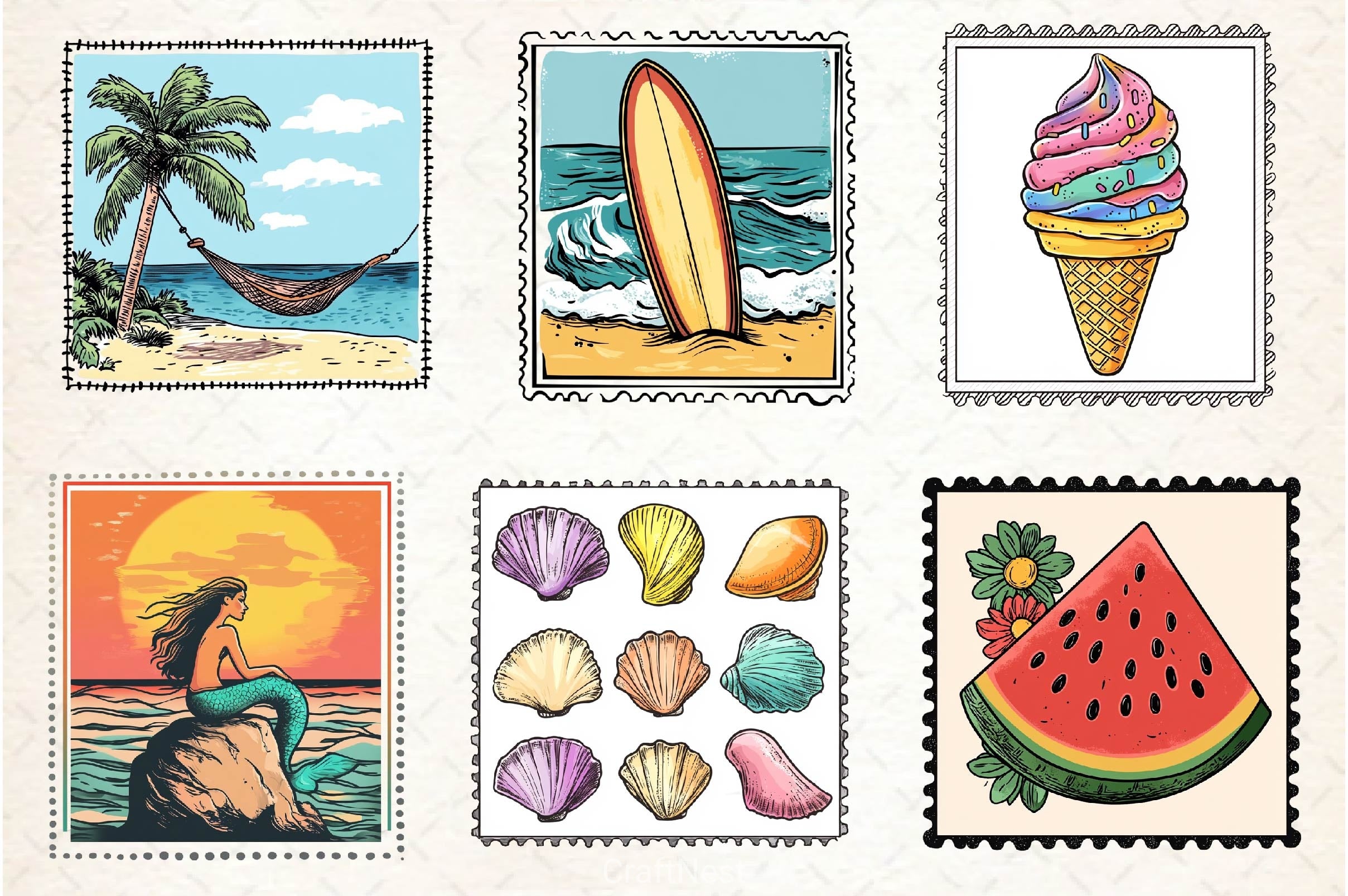 Summer Postage Stamp Clipart Bundle 2 - CraftNest - Digital Crafting and Art