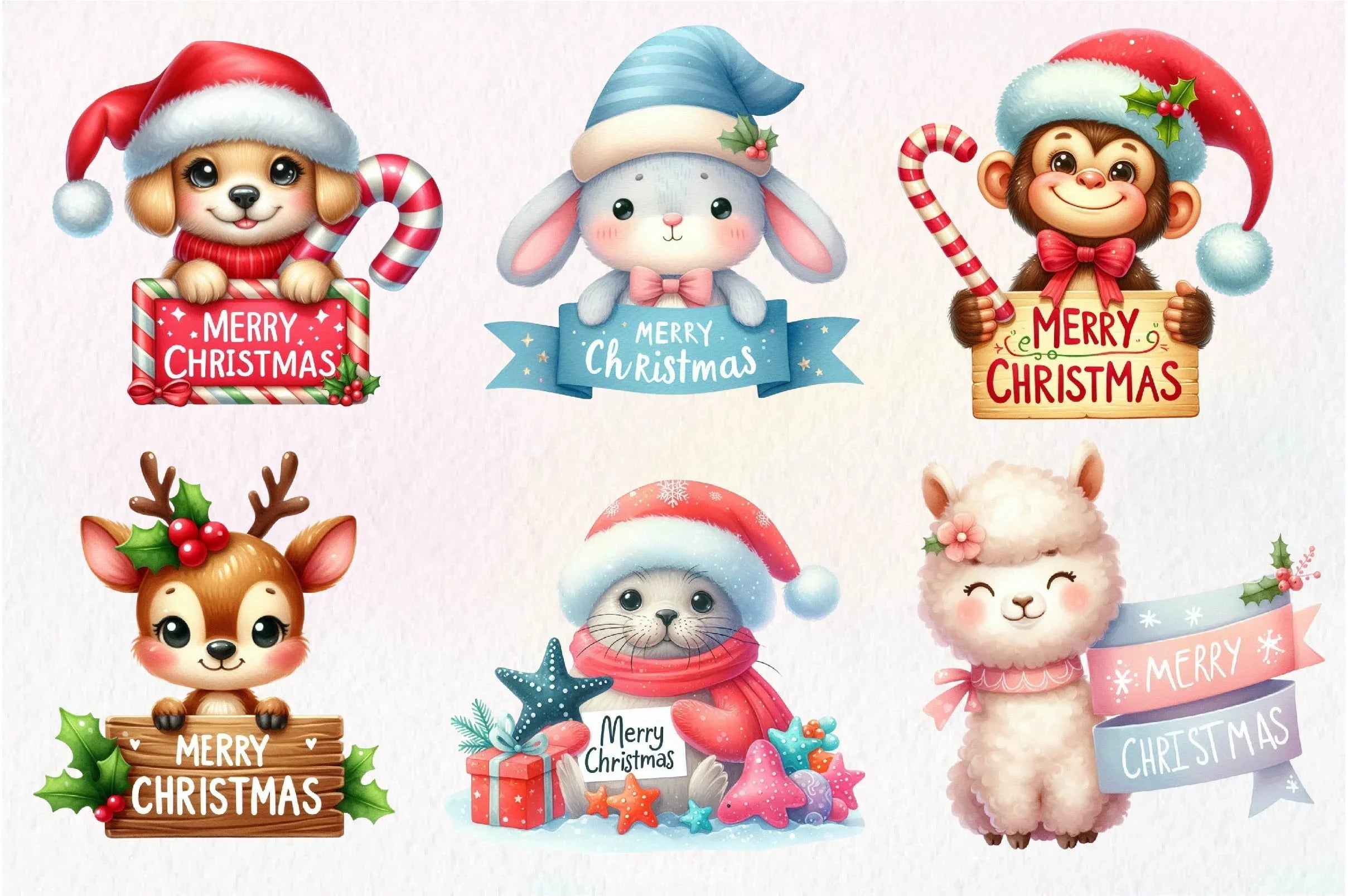 Merry Christmas Animals Clipart Bundle - CraftNest - Digital Crafting and Art