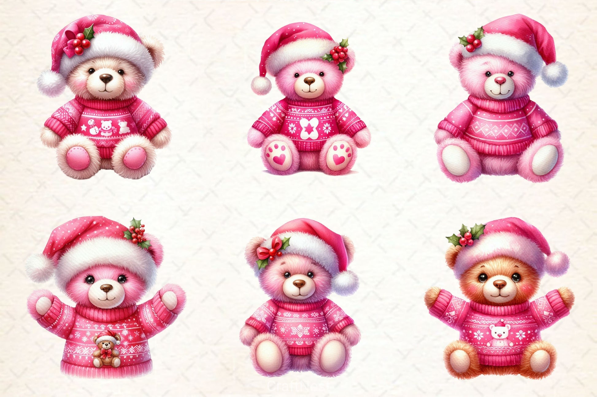 Pink Teddy Bear Christmas Clipart Bundle - CraftNest - Digital Crafting and Art
