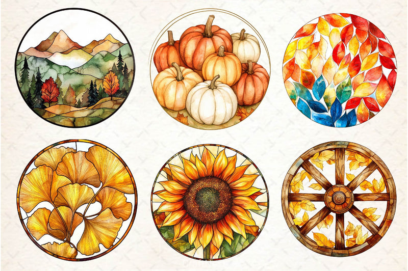 Round Stained Glass Autumn Clipart Bundle - CraftNest - Digital Crafting and Art