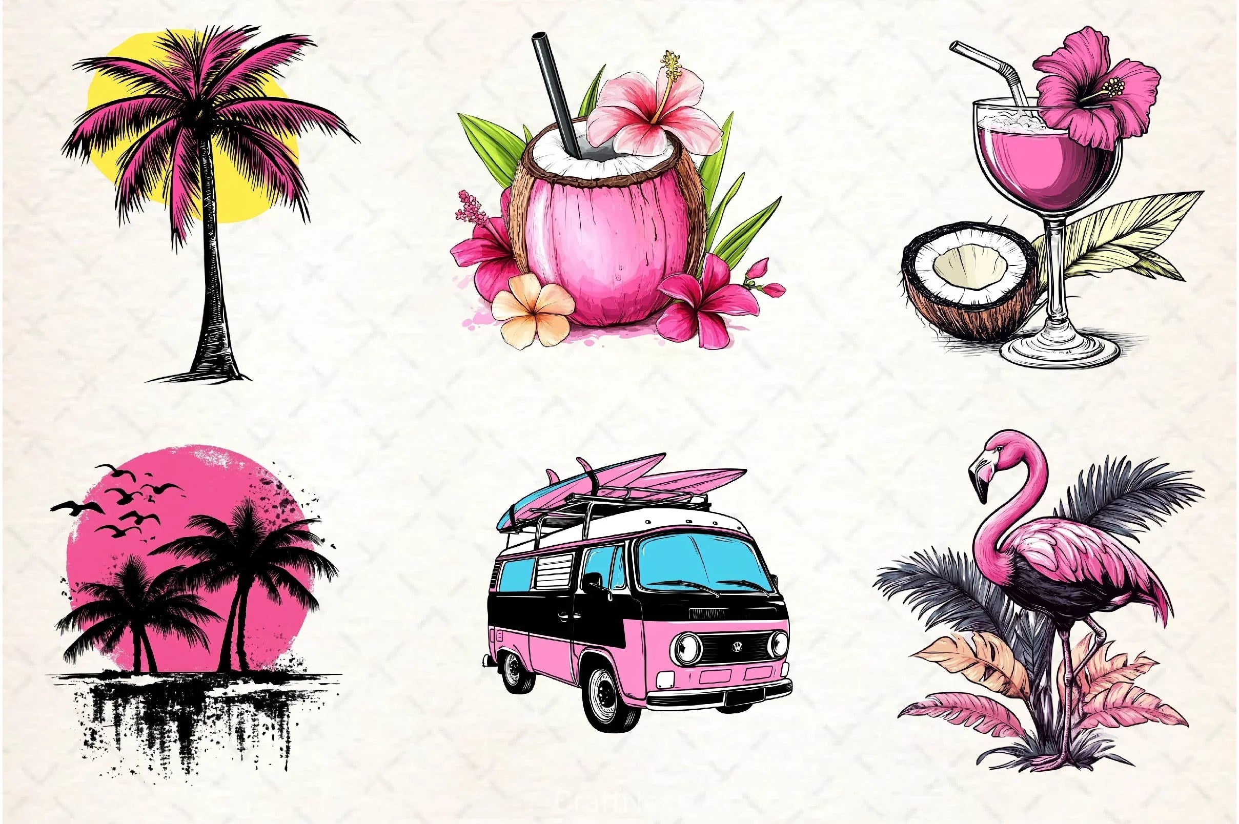 Black And Pink Summer Clipart Bundle 5 - CraftNest - Digital Crafting and Art