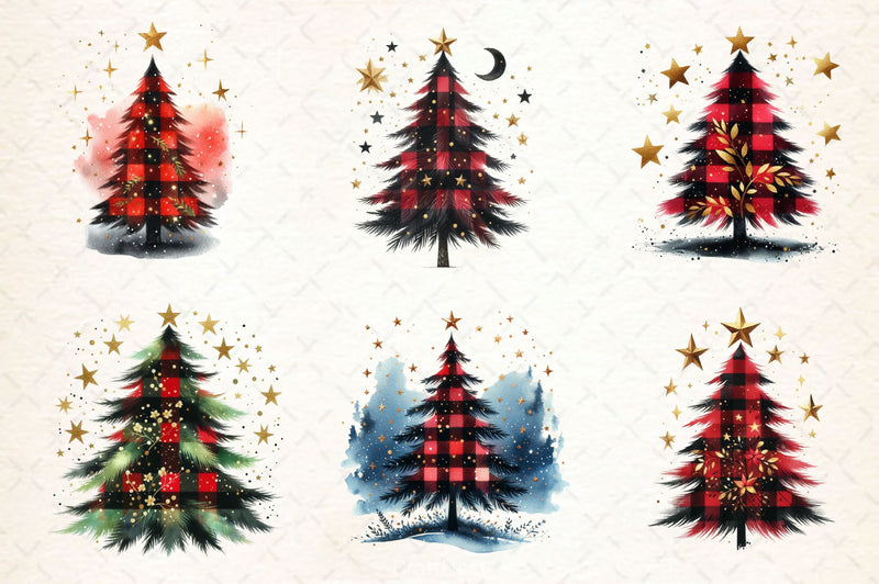 Black Red Plaid Christmas Tree Clipart Bundle - CraftNest - Digital Crafting and Art