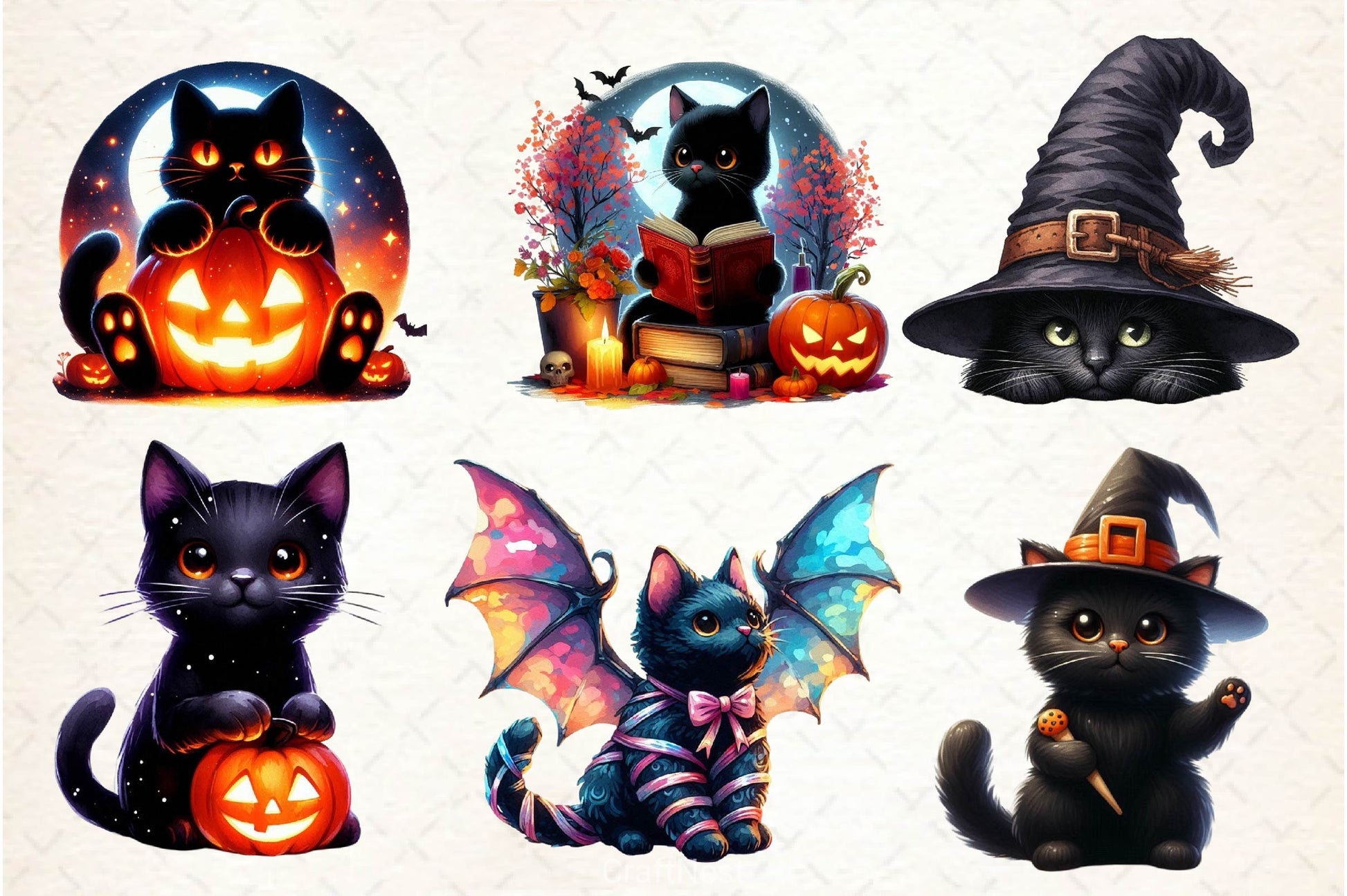 Halloween Black Cat Clipart Bundle 6 - CraftNest - Digital Crafting and Art