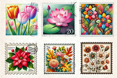 Flowers Postage Stamp Clipart Bundle - CraftNest - Digital Crafting and Art