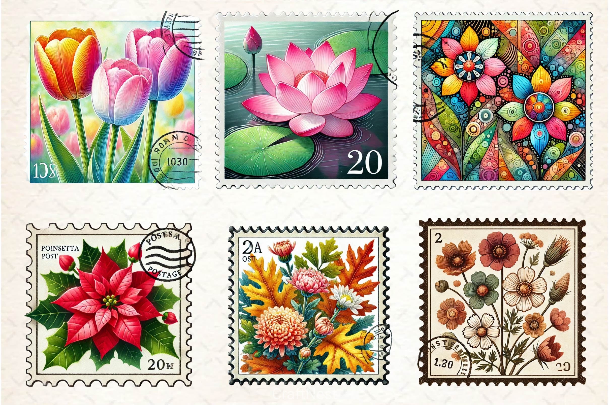Flowers Postage Stamp Clipart Bundle - CraftNest - Digital Crafting and Art