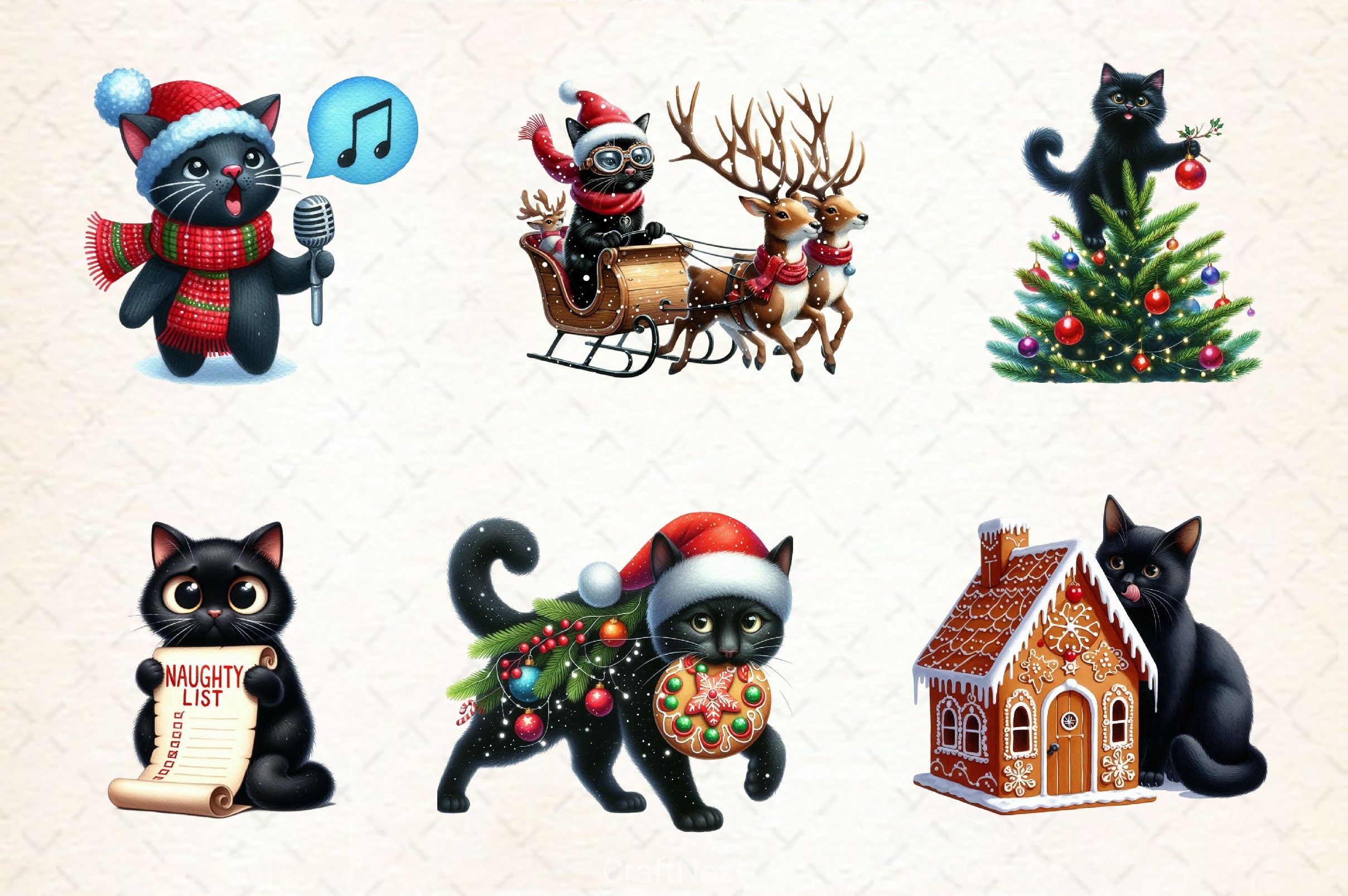Funny Christmas Black Cat Clipart Bundle 4 - CraftNest - Digital Crafting and Art