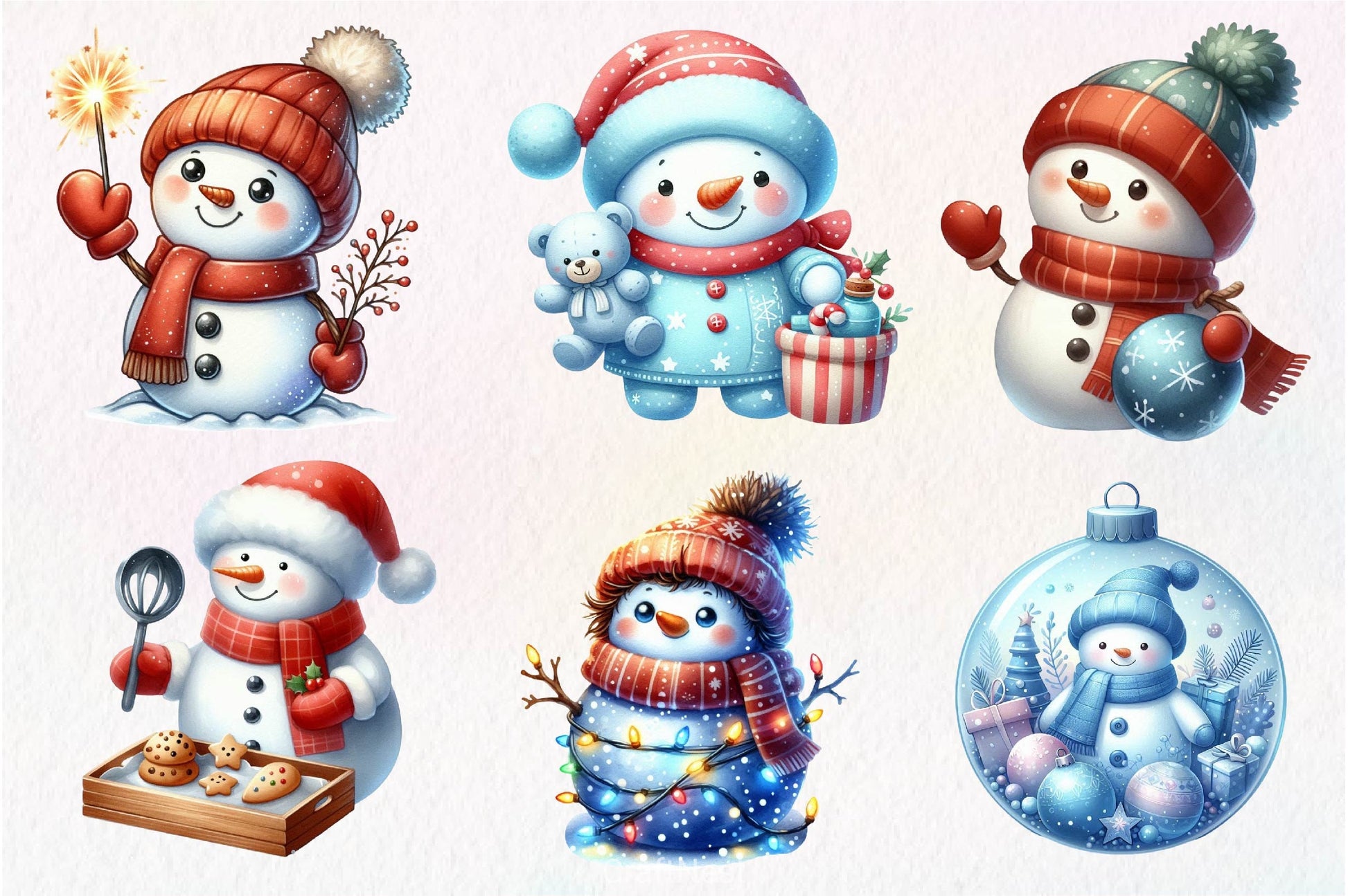 Christmas Pastel Blue Snowman Clipart Bundle - CraftNest - Digital Crafting and Art
