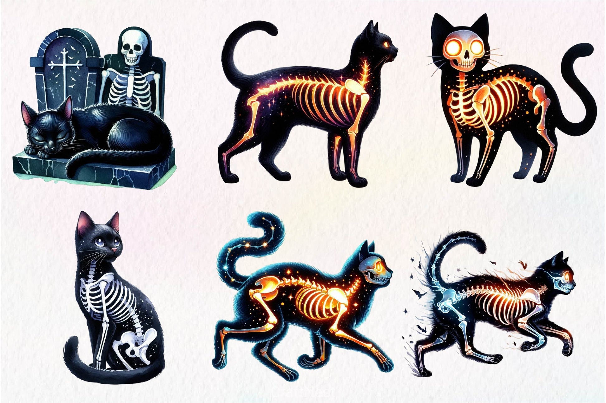 Skeleton Black Cat Clipart Bundle - CraftNest - Digital Crafting and Art