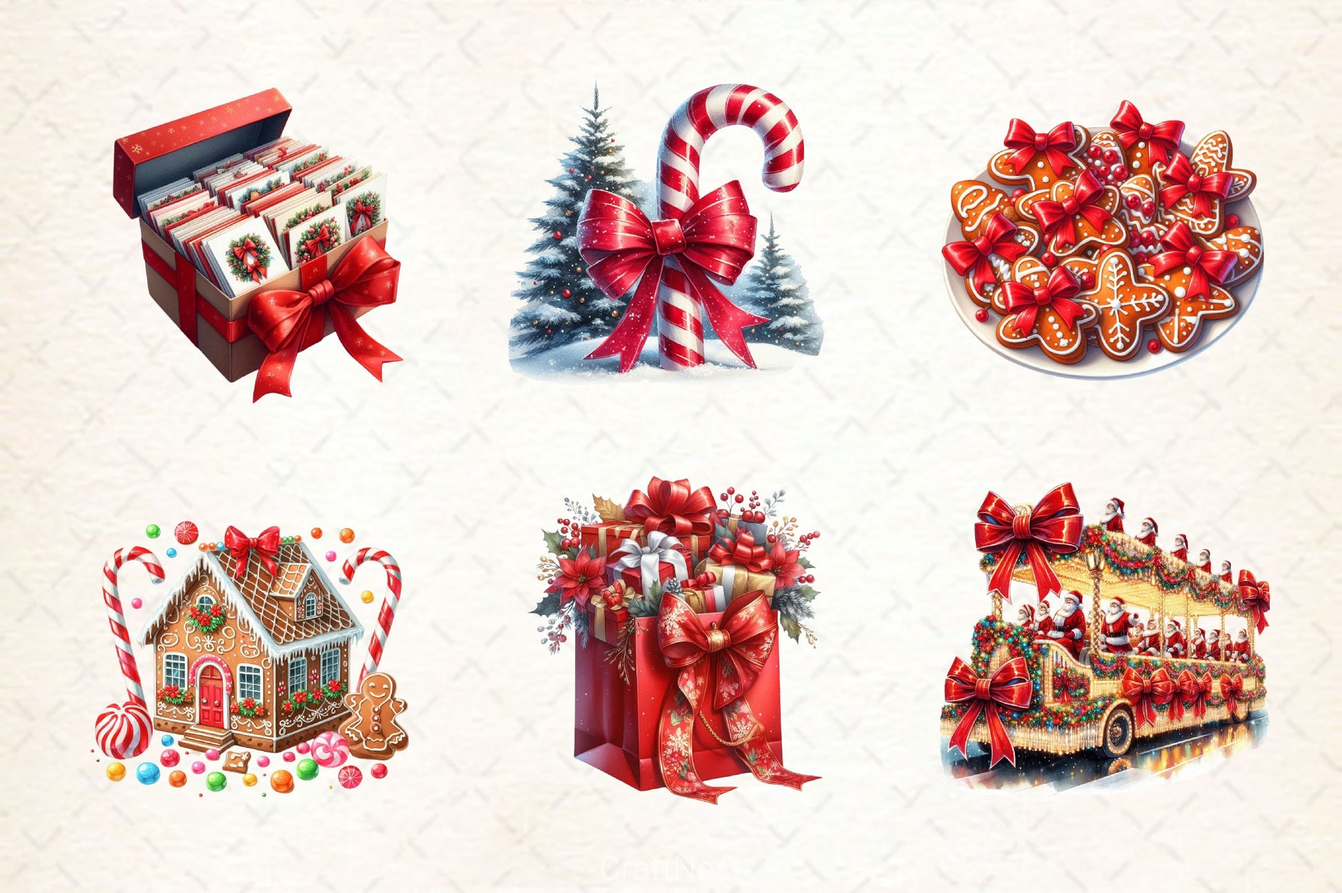 Christmas With Red Bow Clipart Bundle - CraftNest - Digital Crafting and Art