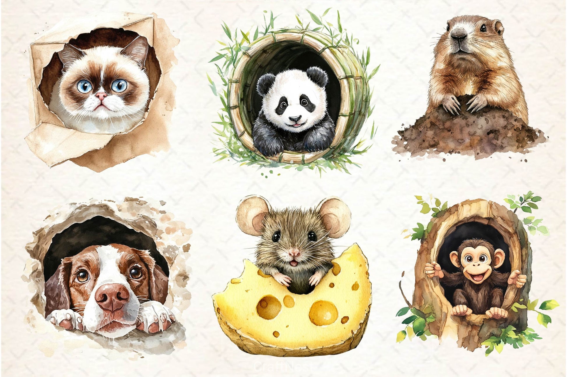 Funny Animals In Hole Clipart Bundle 3 - CraftNest - Digital Crafting and Art